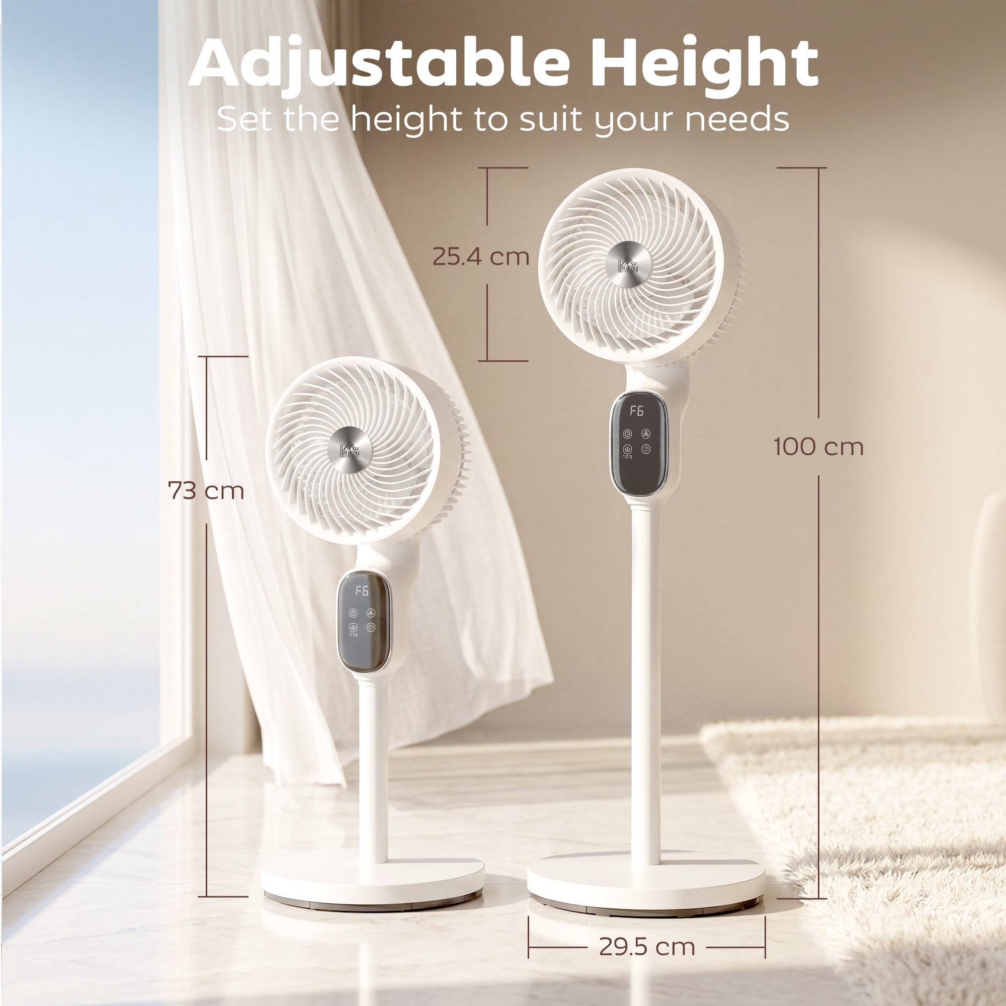 HOMCOM 20 dB Silent Standing Fan for Bedroom, 39in Pedestal Fan with Remote, Oscillating, 8 Speeds, Adjustable Height, White 