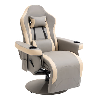 HOMCOM Manual Recliner Armchair PU Leather Lounge Chair w/ Adjustable Leg Rest, 135\'c2\'b0 Reclining Function, 360\'c2\'b0 Swivel, Grey 