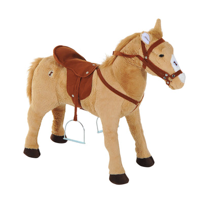 HOMCOM Kids Ride On Standing Horse Cuddly Toy Children Plush Soft Pony Gift w/ Neigh Sound or 3 Years and Up Beige 