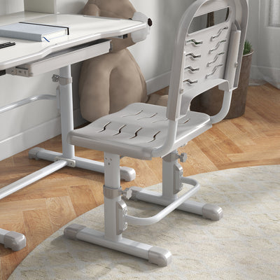 ZONEKIZ Height Adjustable Kids Study Table and Chair Set, with Drawer, Storage Shelf, 80 x 54.5 x 104 cm, Grey 