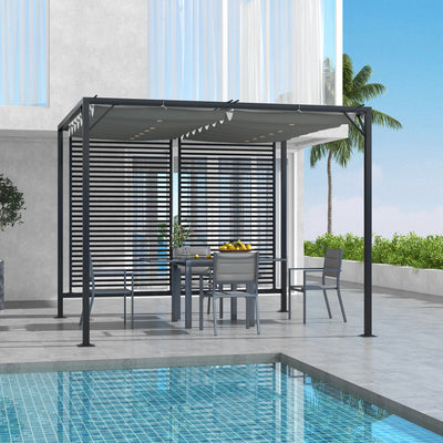 Outsunny 3 x 2.8m Metal Pergola, with Retractable Fabric Roof - Grey 