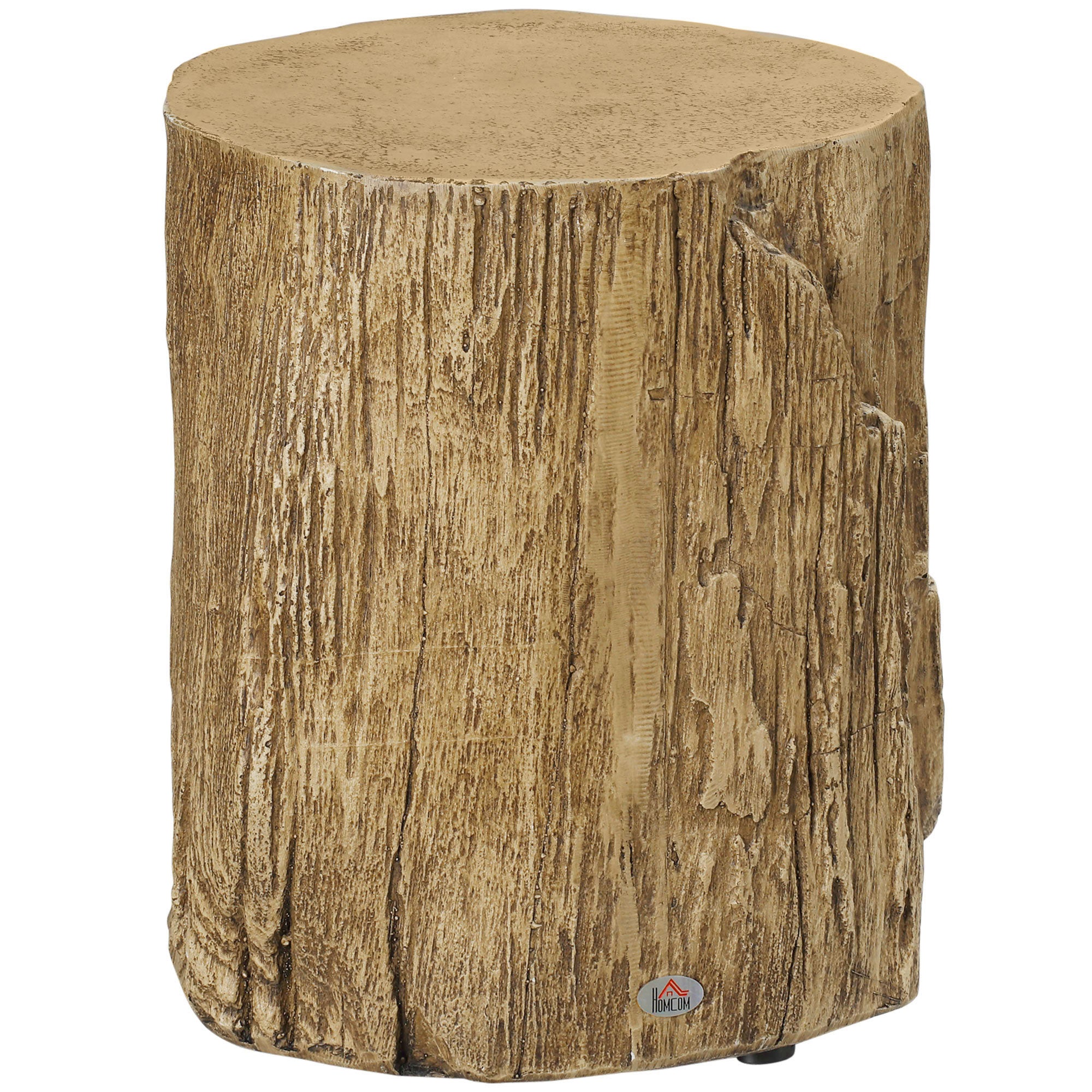 HOMCOM Tree Stump End Table, Round Concrete Side Table for Indoor and Outdoor Use, Natural Wood Effect 