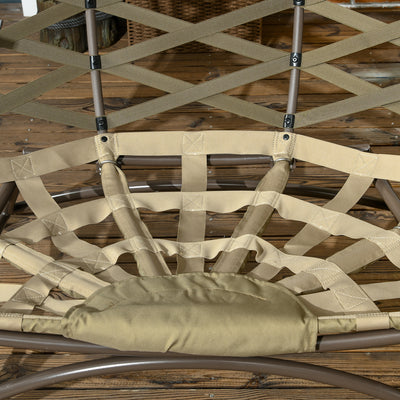 Outsunny 2 Seater Egg Chair Outdoor, Folding Weave Garden Furniture Chair with Cushion, Cup Pockets - Khaki 