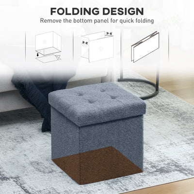 HOMCOM Foldable Sherpa Fleece Storage Ottoman - Blue 
