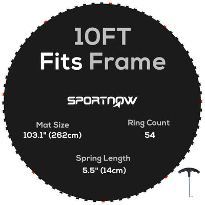 SPORTNOW Trampoline Replacement Mat with Spring Pull Tool, 54 V-Hooks, for 10ft Trampoline using 14cm Springs, Black 