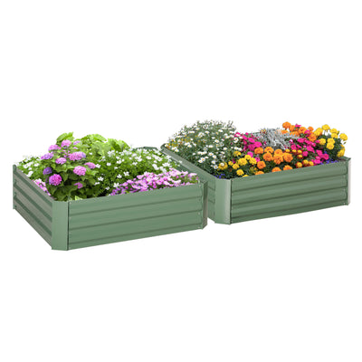 Outsunny Set of 2 291L Raised Garden Bed, Elevated Galvanised Planter Box for Flowers, Herbs, 100x100x30cm, Green 