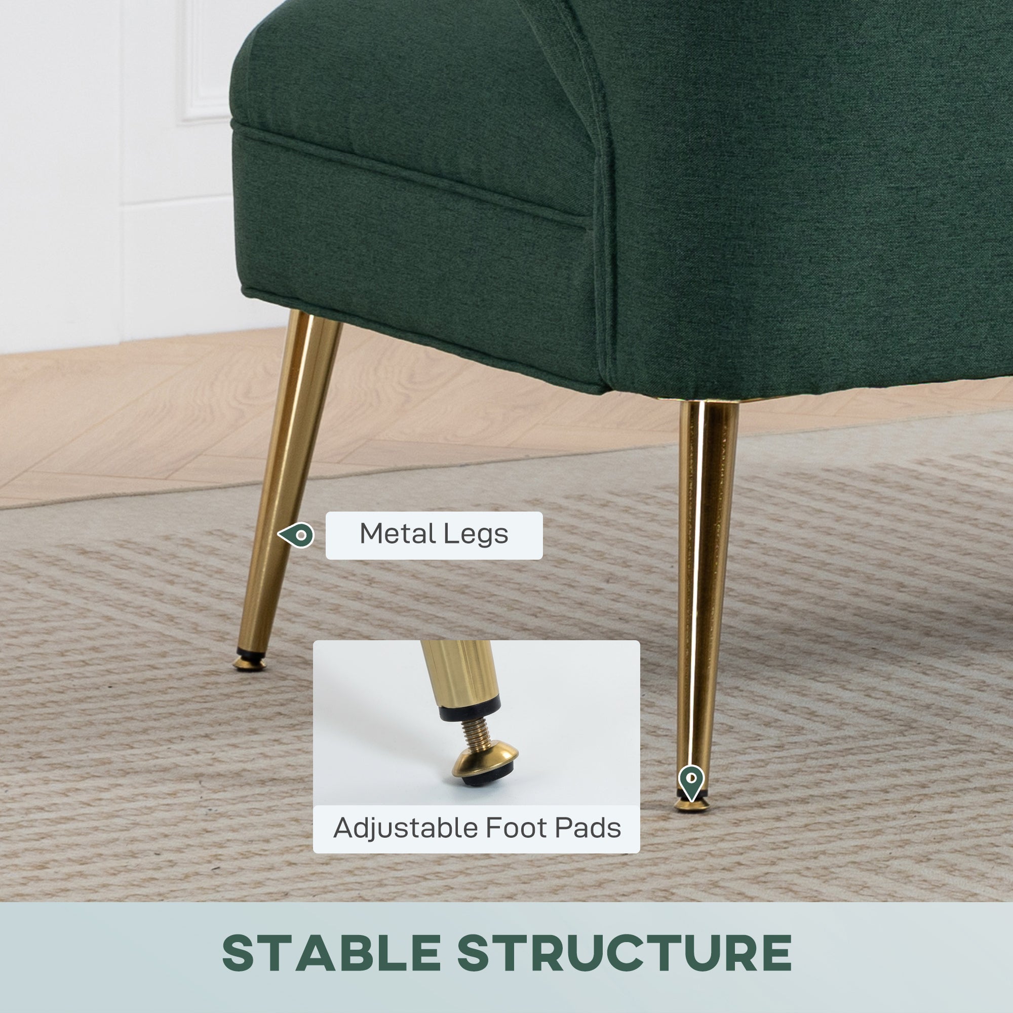 HOMCOM 2 Seater Sofa, Linen-look Fabric Small Sofa with Wing Back, Thick Seat, Metal Legs, Dark Green 