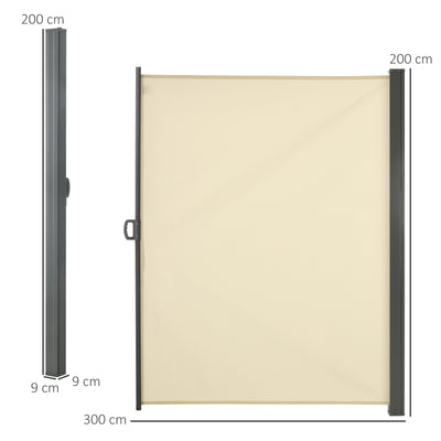 Outsunny Retractable Sun Side Awning Screen Fence Patio Garden Wall Balcony Screening Panel Outdoor Blind Privacy Divider (3x2M, Cream) 