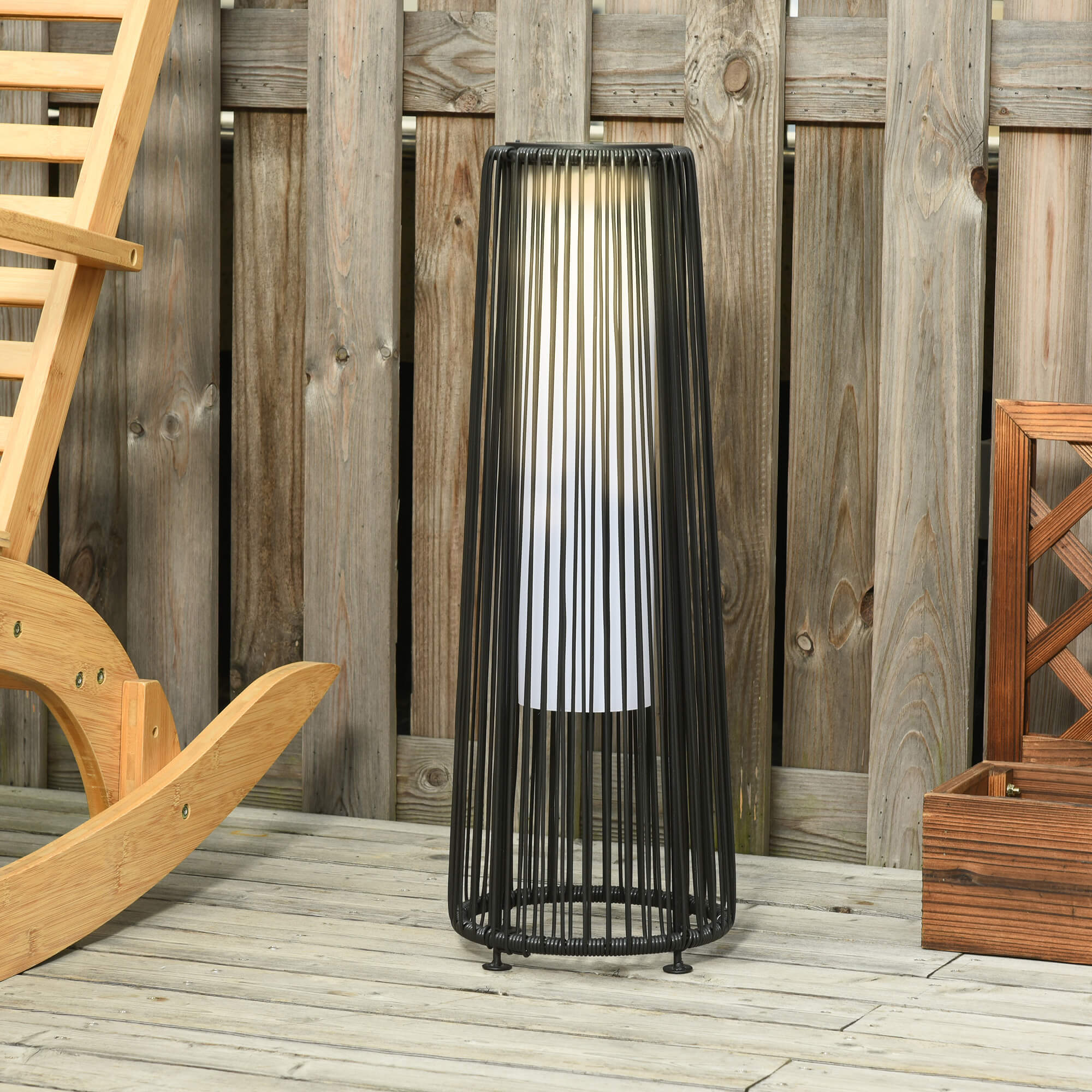Outsunny Patio Garden Solar Powered Lights Woven Resin Wicker Lantern Auto On/Off 
