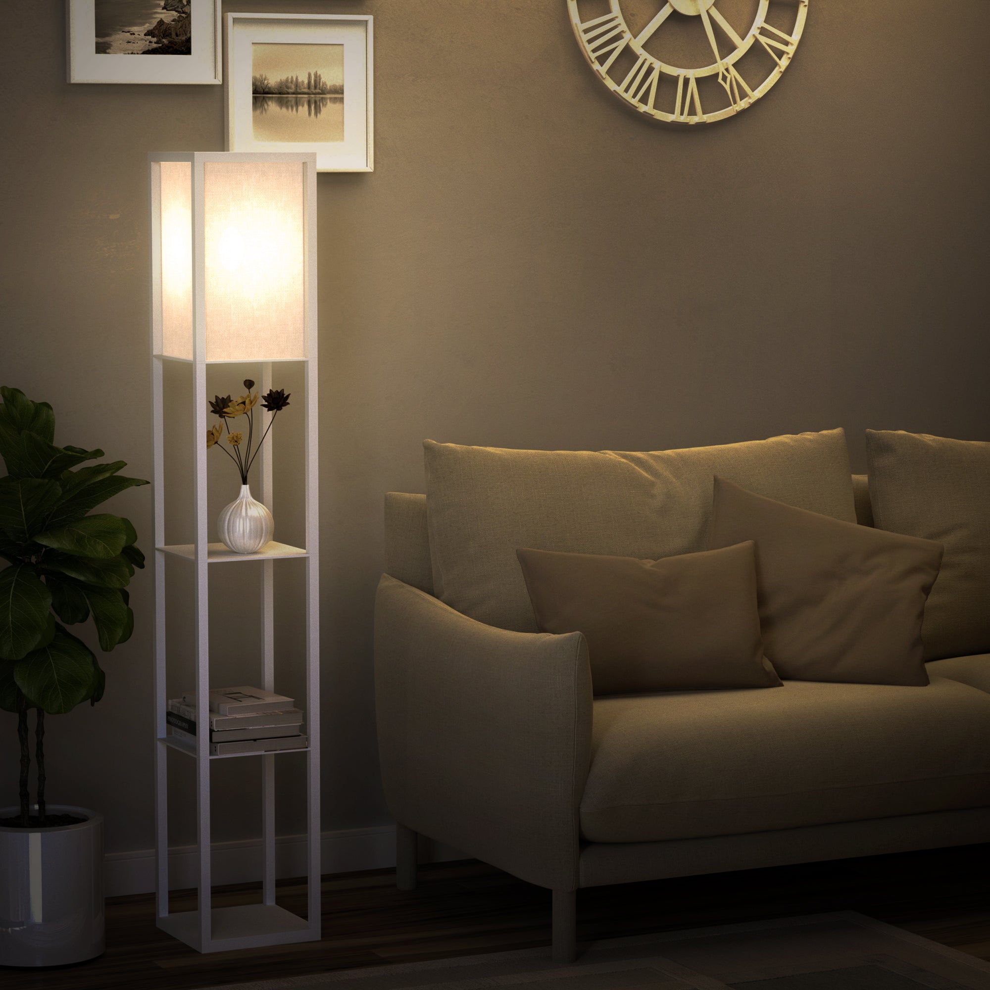 HOMCOM 3-Tier Floor Lamp, Floor Light with Storage Shelf, Reading Standing Lamp with Acrylic Shade for Living Room, Bedroom, Kitchen, Dining Room, Office, Dorm, 160cm, White 
