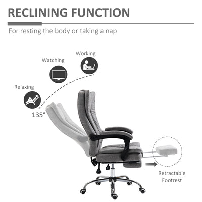 Vinsetto Home Office Chair Microfibre Desk Chair with Reclining Function Armrests Swivel Wheels Footrest Grey 