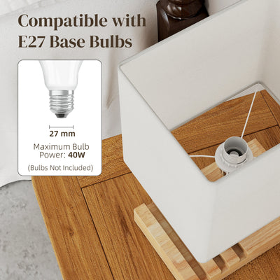 HOMCOM Bedside Lamp with USB A+C Charging Ports and 3 Phone Stands, Modern Table Lamp with Solid Wood Base and Fabric Shade for Bedroom Living Room Office, E27 Socket, Bulb Not Included, White 