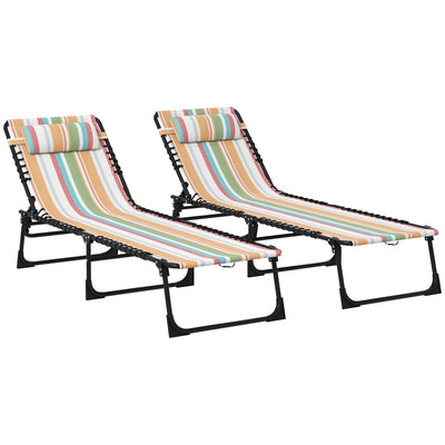 Outsunny Set of Two Folding Sun Loungers, with Four-Position Backs - Multicoloured 