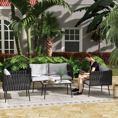 Outsunny 4-Piece Garden Furniture Set with Cushions - Light Grey 