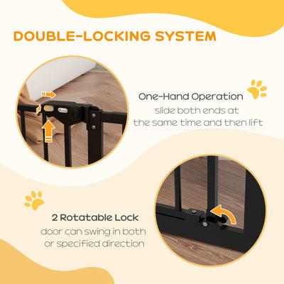 PawHut Metal 74-100cm Wide Adjustable Dog Gate Black 