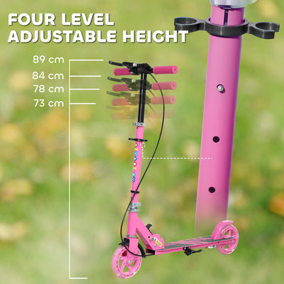 AIYAPLAY Scooter for Kids Ages 3-8 with Adjustable Handle, 2 Light up Wheels, Handbrake & Rear Brake for Girls and Boys, Pink 