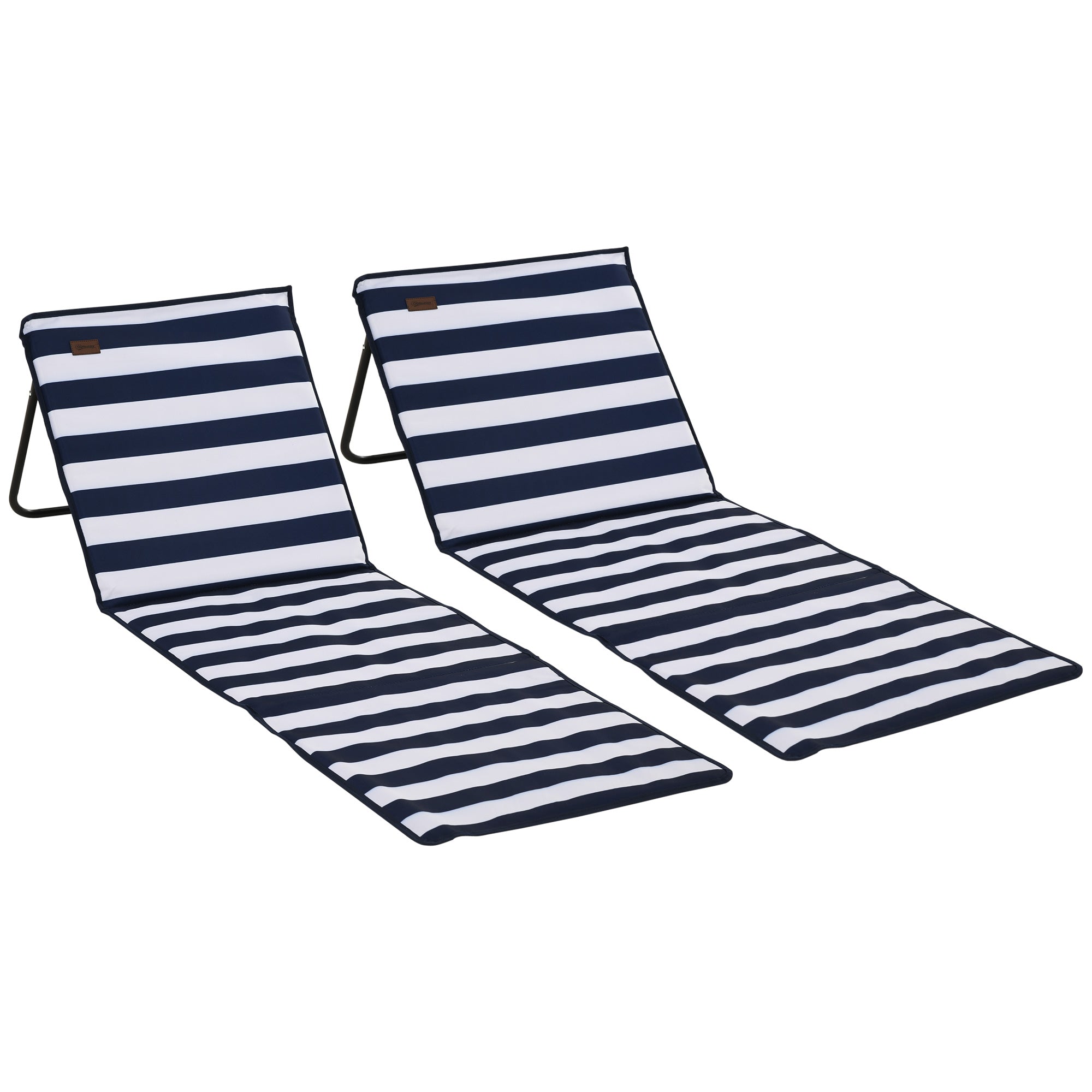 Outsunny Set of 2 Foldable Garden Beach Chair Mat, Outdoor Sun Lounger Seats with Adjustable Back, Magazine Pocket, Carry Bag 