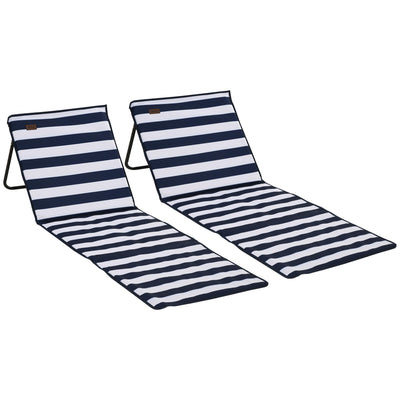 Outsunny Set of 2 Foldable Garden Beach Chair Mat, Outdoor Sun Lounger Seats with Adjustable Back, Magazine Pocket, Carry Bag 