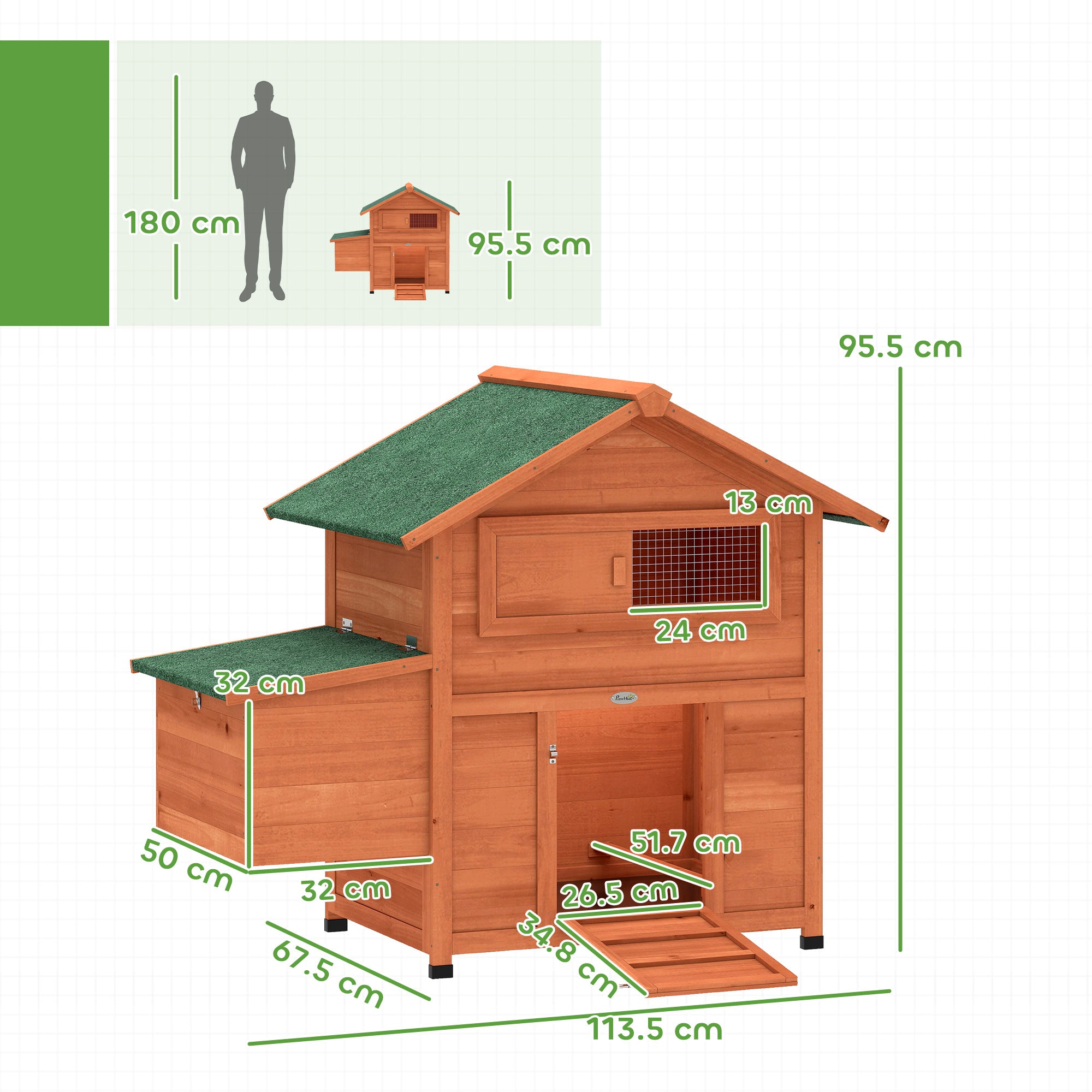 PawHut Chicken Coop, Wooden Hen House with Nesting Box, Pull-Out Tray, Sliding Window, Waterproof Roof, Perches and Ramp 