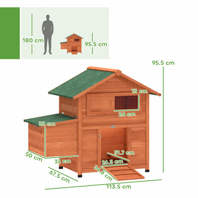 PawHut Chicken Coop, Wooden Hen House with Nesting Box, Pull-Out Tray, Sliding Window, Waterproof Roof, Perches and Ramp 
