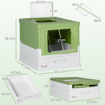 PawHut Hooded Cat Litter Box, Portable Pet Toilet, with Scoop, Front Entry - Light Green 