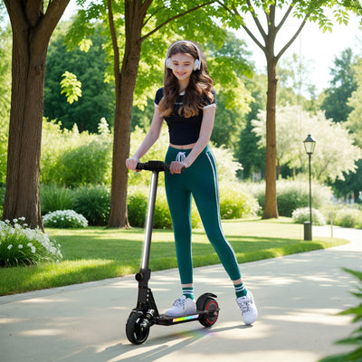 SPORTNOW Folding Electric Scooter for Kids Age 6-14 with Dual Brakes, Front Suspension, LED Colourful Lights and Display, 6.8kg Lightweight Aluminium E Scooter, Up to 14 KM/H & 6 KM, Black 