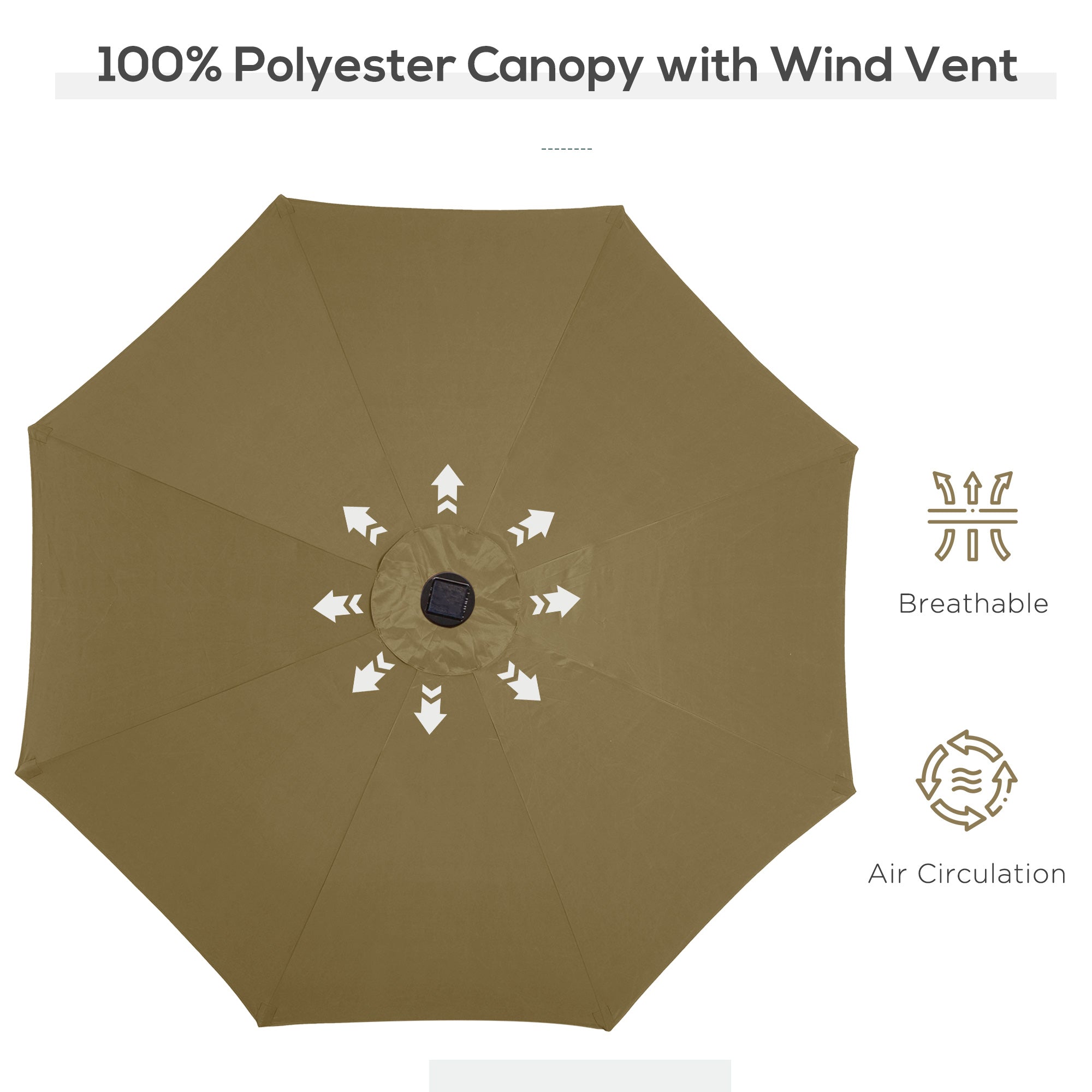 Outsunny 2.7m Patio Garden Umbrella Outdoor Parasol with Tilt Crank and 24 LEDs Lights (Brown) 