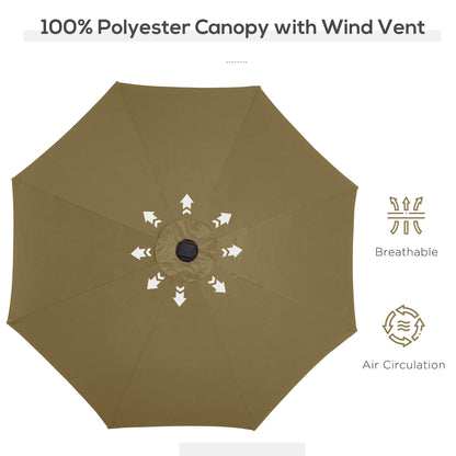 Outsunny 2.7m Patio Garden Umbrella Outdoor Parasol with Tilt Crank and 24 LEDs Lights (Brown) 