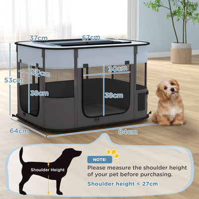 PawHut Foldable Dog Pen with Storage Bag for Indoor/Outdoor Use, Portable Pet playpen, with Ground Stakes - Grey 