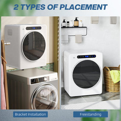 HOMCOM 4kg Vented Tumble Dryer, 1000W Compact Freestanding Front Tumble Dryer with Stainless Steel Tub, Timer, 6 Heat Settings, Small Portable Clothes Dryer, White 