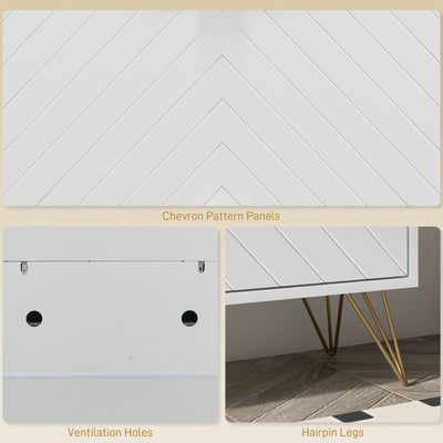 HOMCOM 12 Shoe Storage Cabinet, with Chevron Indents and Gold Tone Accents - White 
