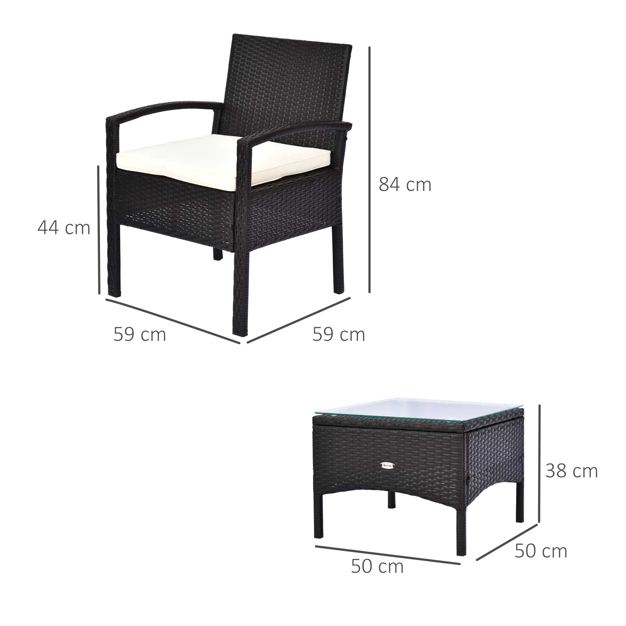 Outsunny 2 Seater Rattan Bistro Set, Steel-Brown 