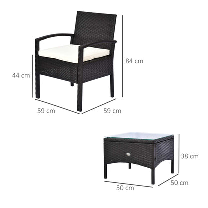 Outsunny 2 Seater Rattan Bistro Set, Steel-Brown 