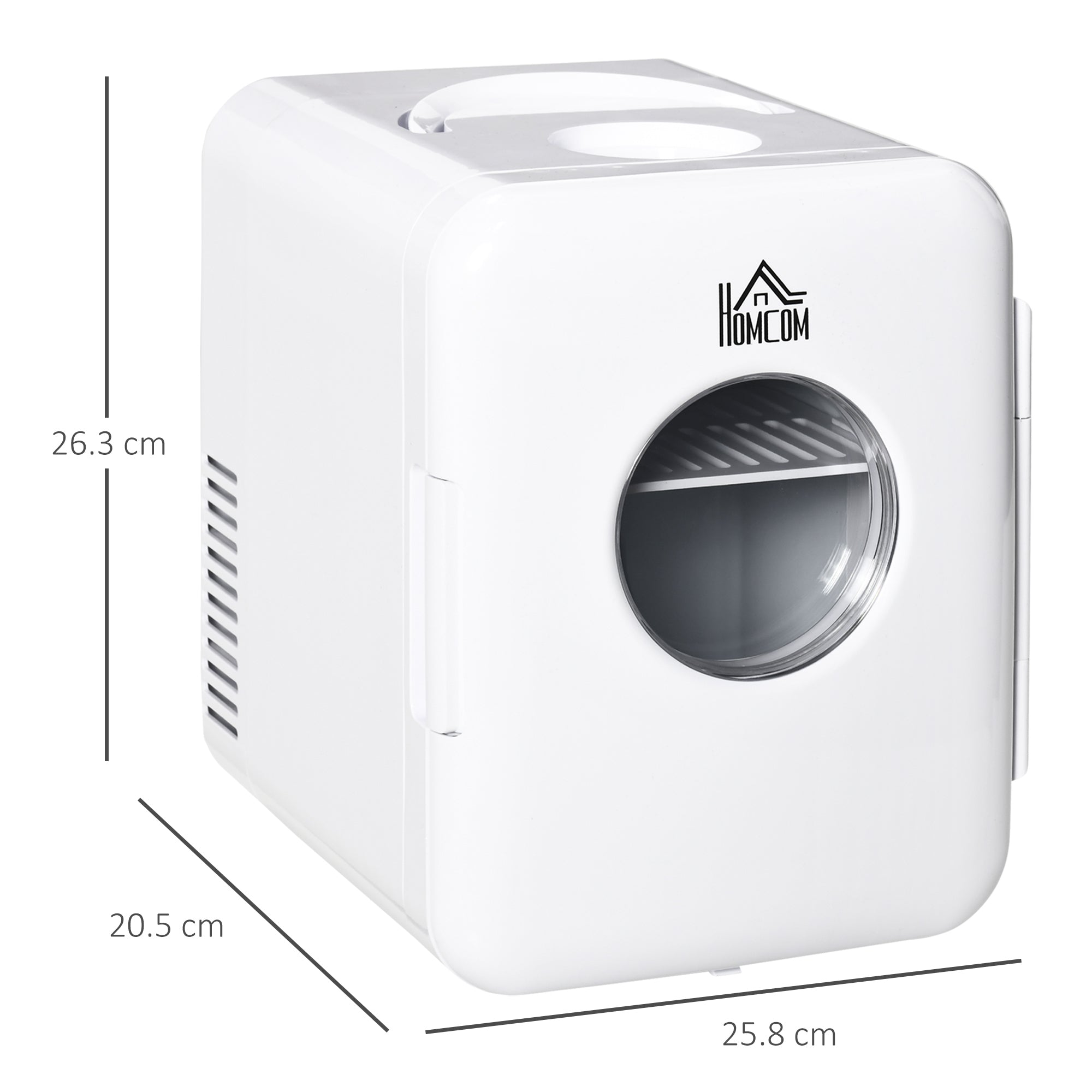 HOMCOM 4L Mini Fridge 6Can, AC+DC Portable Cooler & Warmer Car Refrigerator for Skincare, Makeup, Cosmetics, Food, for Bedroom, Home, Caravan, Car, White
