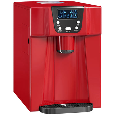 HOMCOM 3L Ice Maker Machine and Water Dispenser, 12kg in 24H, 2 Sizes 9 Ice Cubes Ready in 6-10 Mins Ice Machine, Red 