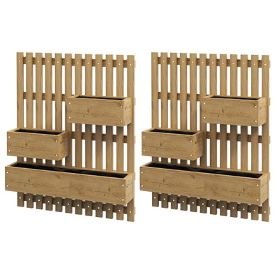 Outsunny Set of 2 Wall-mounted Wooden Garden Planters with Trellis, Drainage Holes and Movable Planter Boxes, Wall Raised Garden Bed for Patio, Carbonised 