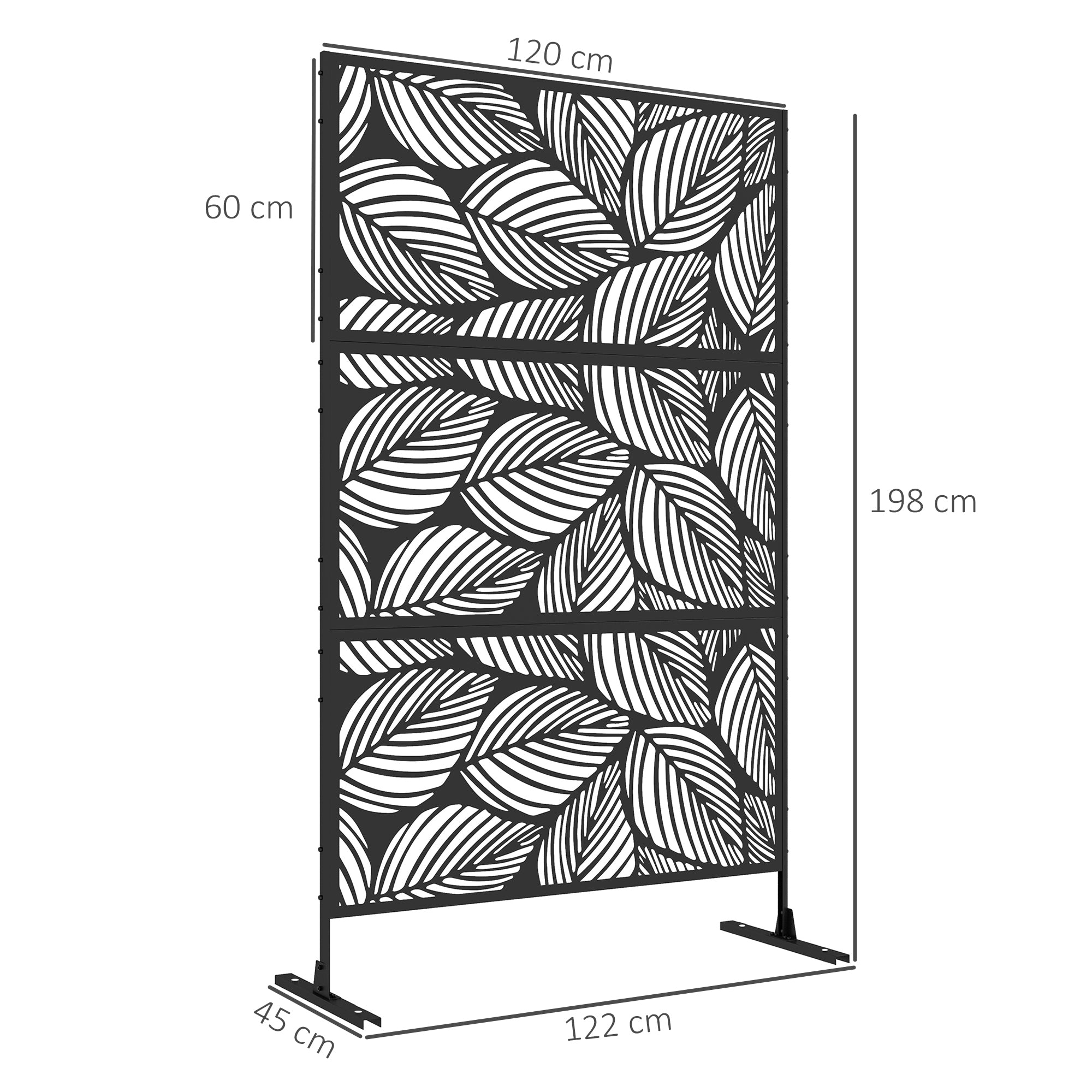 Outsunny Metal Decorative Privacy Screen Outdoor Divider, Black Leaf 