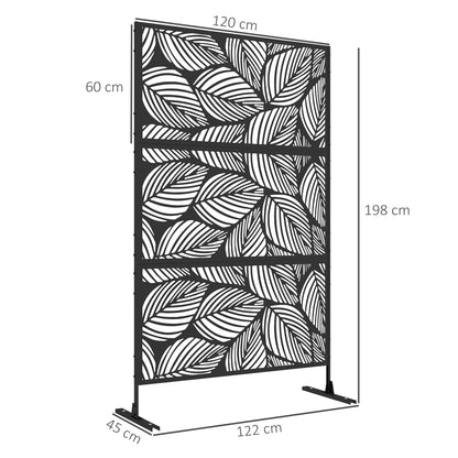 Outsunny Metal Decorative Privacy Screen Outdoor Divider, Black Leaf 