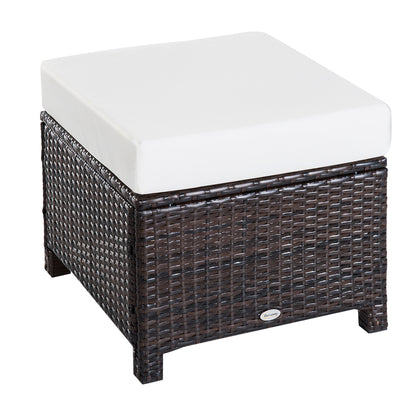 Outsunny Rattan Footstool Wicker Ottoman with Padded Seat Cushion Outdoor Patio Furniture for Garden Poolside Living Room, 50 x 50 x 35 cm, Brown 