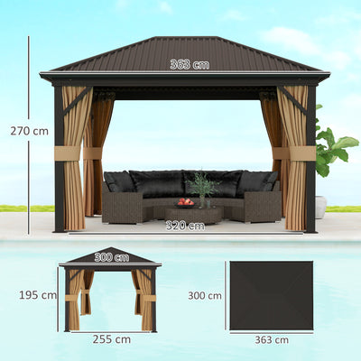 Outsunny 3.6 x 3(m) Aluminium Frame Hardtop Gazebo, with Accessories 
