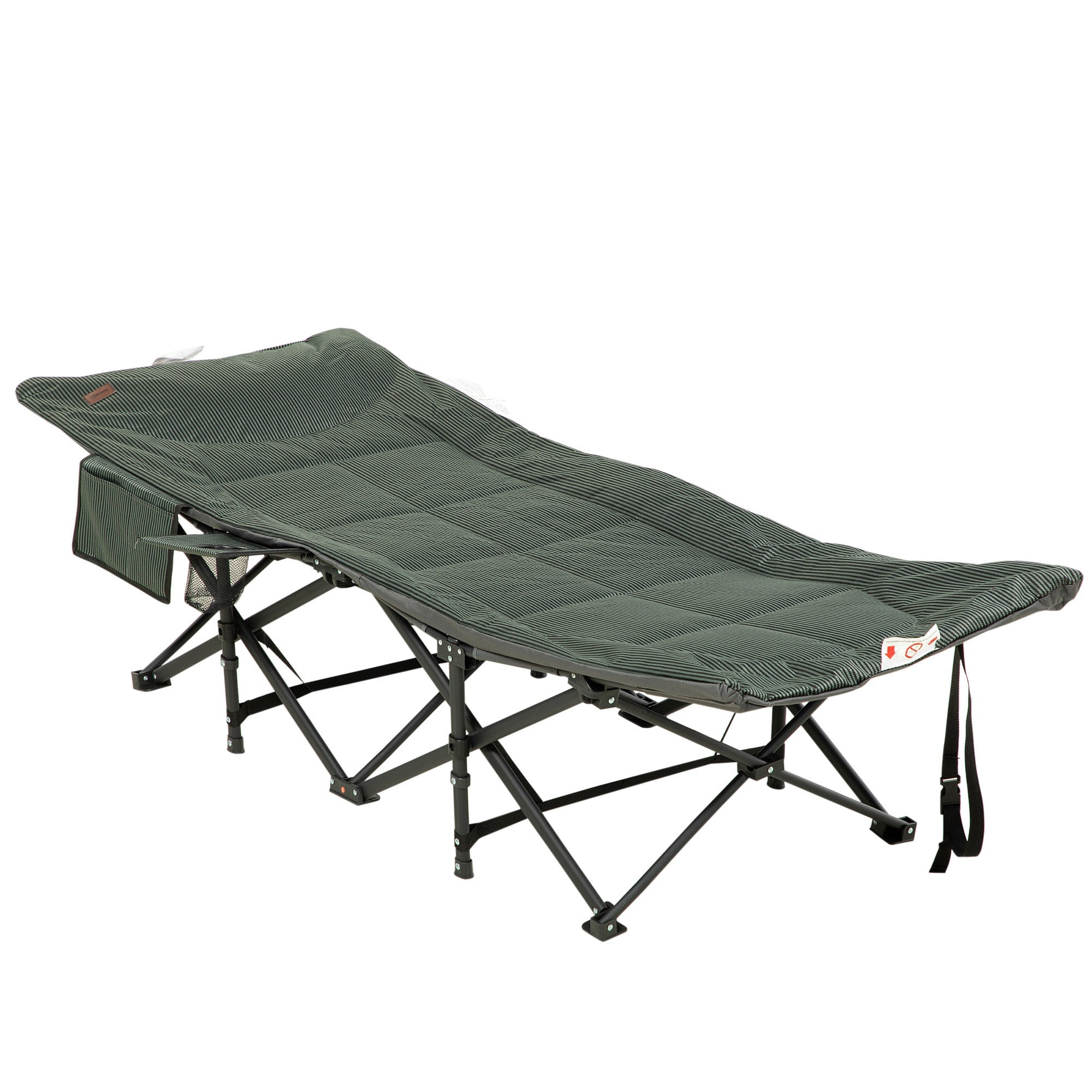 Outsunny Foldable Sun Lounger, Padded Patio Camping Bed with Carry Bag, Magazine Bag and Cup Holder for Outdoor, Garden, Porch, Grey 