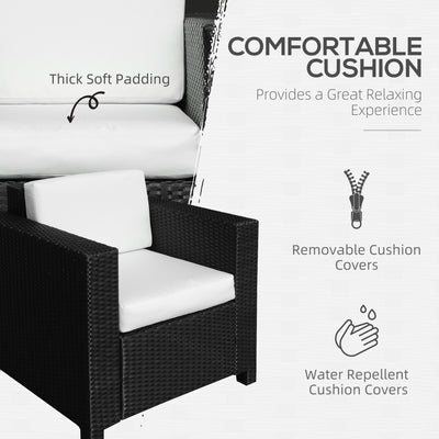 Outsunny Single Seater Rattan Chair Sofa with 10 cm Thick Padded Cushion, All-Weather PE Wicker Weave Garden Armchair with Armrests, Black 