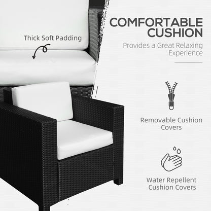 Outsunny Single Seater Rattan Chair Sofa with 10 cm Thick Padded Cushion, All-Weather PE Wicker Weave Garden Armchair with Armrests, Black 