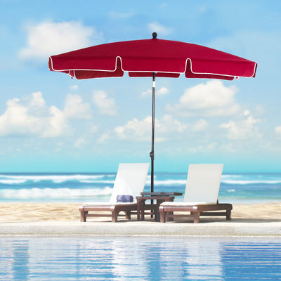 Outsunny Garden Parasol Umbrella, Outdoor Market Table Umbrella with Ruffles & Aluminium Pole, Rectangular Tilting Parasol Sun Shade Canopy, 2 x 1.3m, Red 