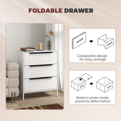HOMCOM Chest of Drawers, Dresser with 3 Fabric Drawers and Aluminium Handles - White 