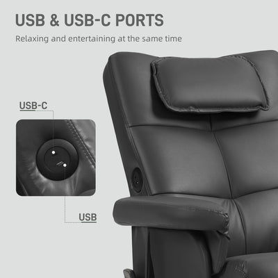 HOMCOM Faux Leather Massage Recliner Chair, with Storage Ottoman - Black 