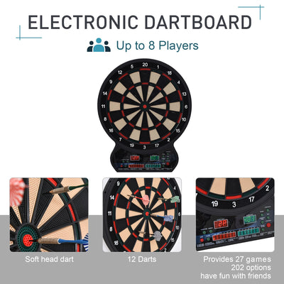HOMCOM Electronic Hanging Dartboard LED Digital Score Set 27 Games and 202 Variations with 12 Soft Tip Darts 