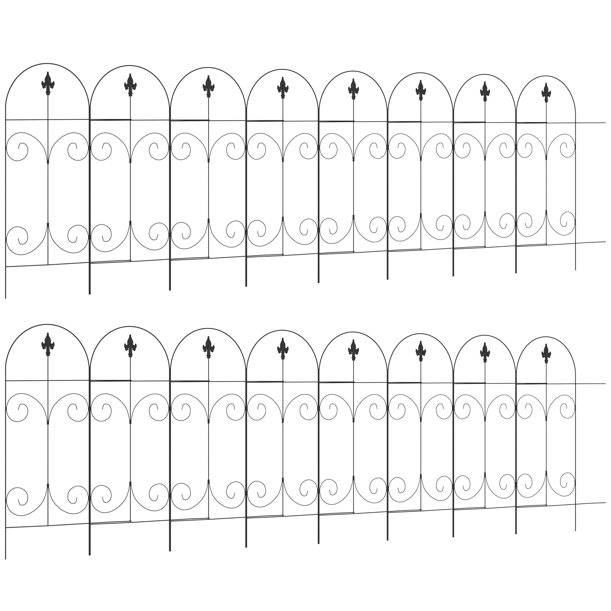 Outsunny Decorative Garden Fencing, 16PCs 44in x 25ft Outdoor Picket Fence Panels, Rustproof Metal Wire Landscape Flower Bed Border Edging, Black 