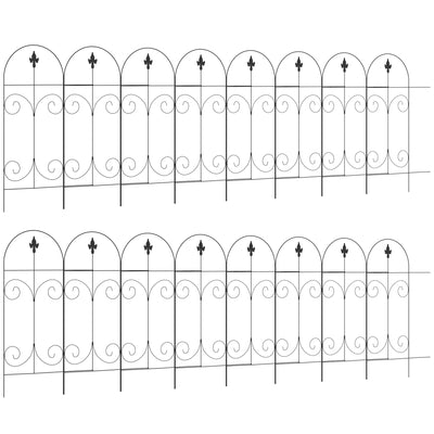 Outsunny Decorative Garden Fencing, 16PCs 44in x 25ft Outdoor Picket Fence Panels, Rustproof Metal Wire Landscape Flower Bed Border Edging, Black 