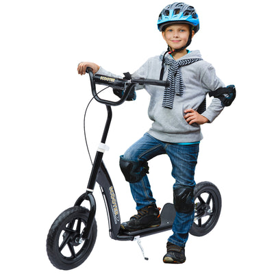 HOMCOM Kids Scooter Kick Scooter with 12" EVA Tyres, Rear Brake, Big Wheels Scooter for 5-12 Years Old, Black 